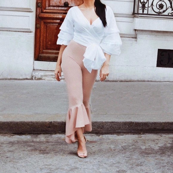 nude flare trousers